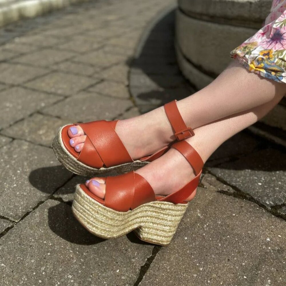 ALOHAS Lyla Leather Espadrille Platform Sandals Size 39 US 8 8.5 Brown NEW $210 - Picture 16 of 16